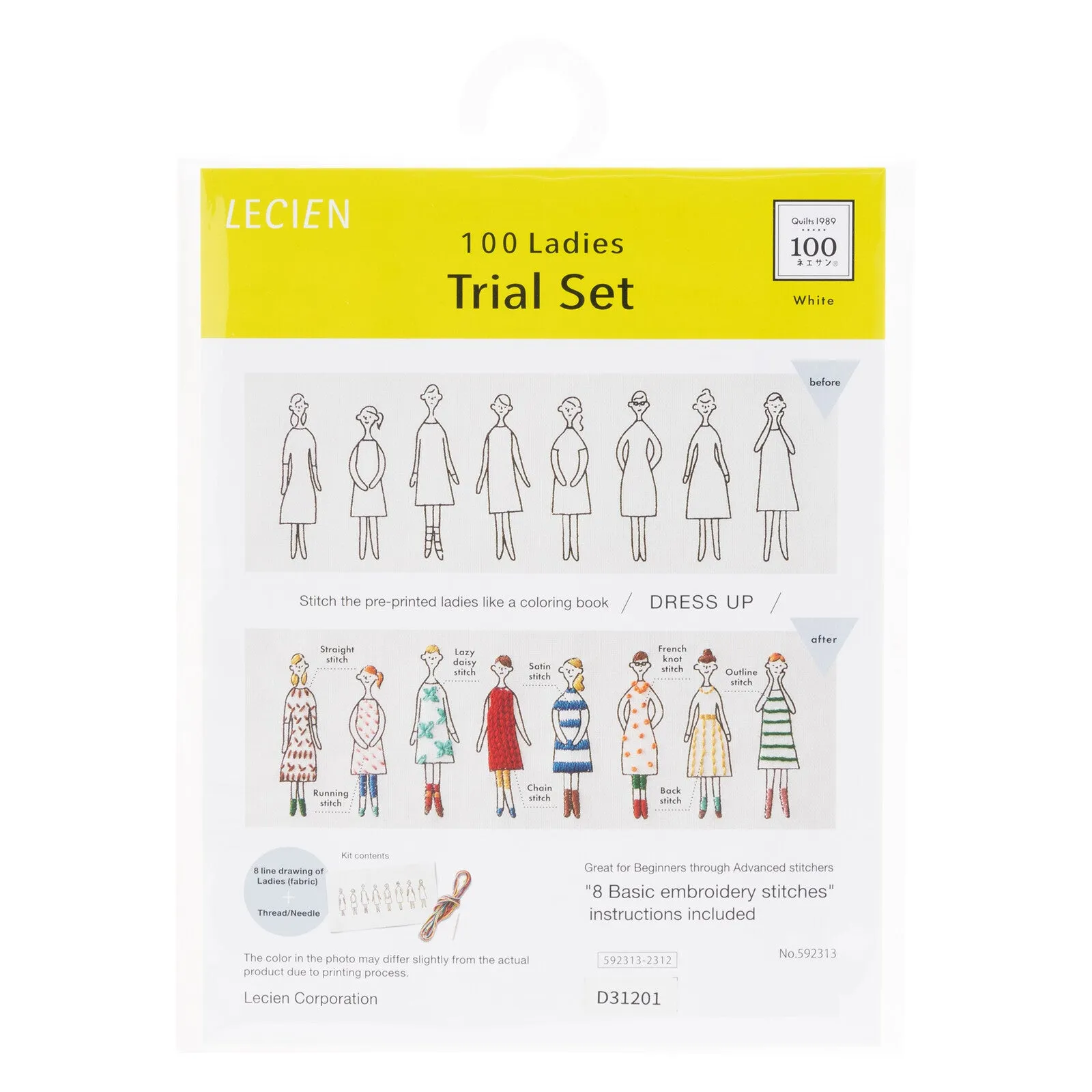 100 Ladies Embroidery Kit Trial Set, White - English Instructions