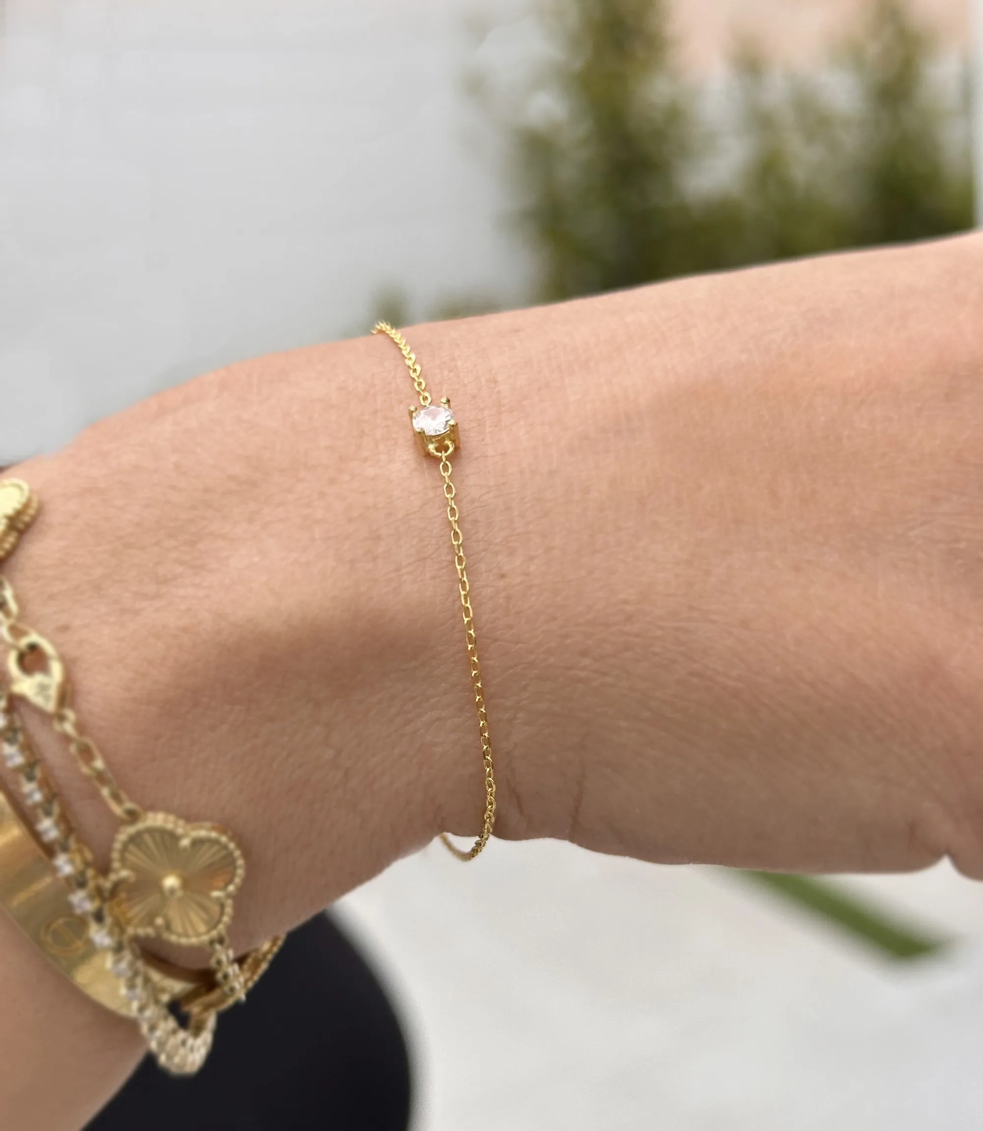 14k Solid Yellow Gold Bracelet Moissanite Bracelet Gold Chain Diamond Bracelet, Chain Moissanite Bracelet Prong Set 0.25ctw Minimalist Style