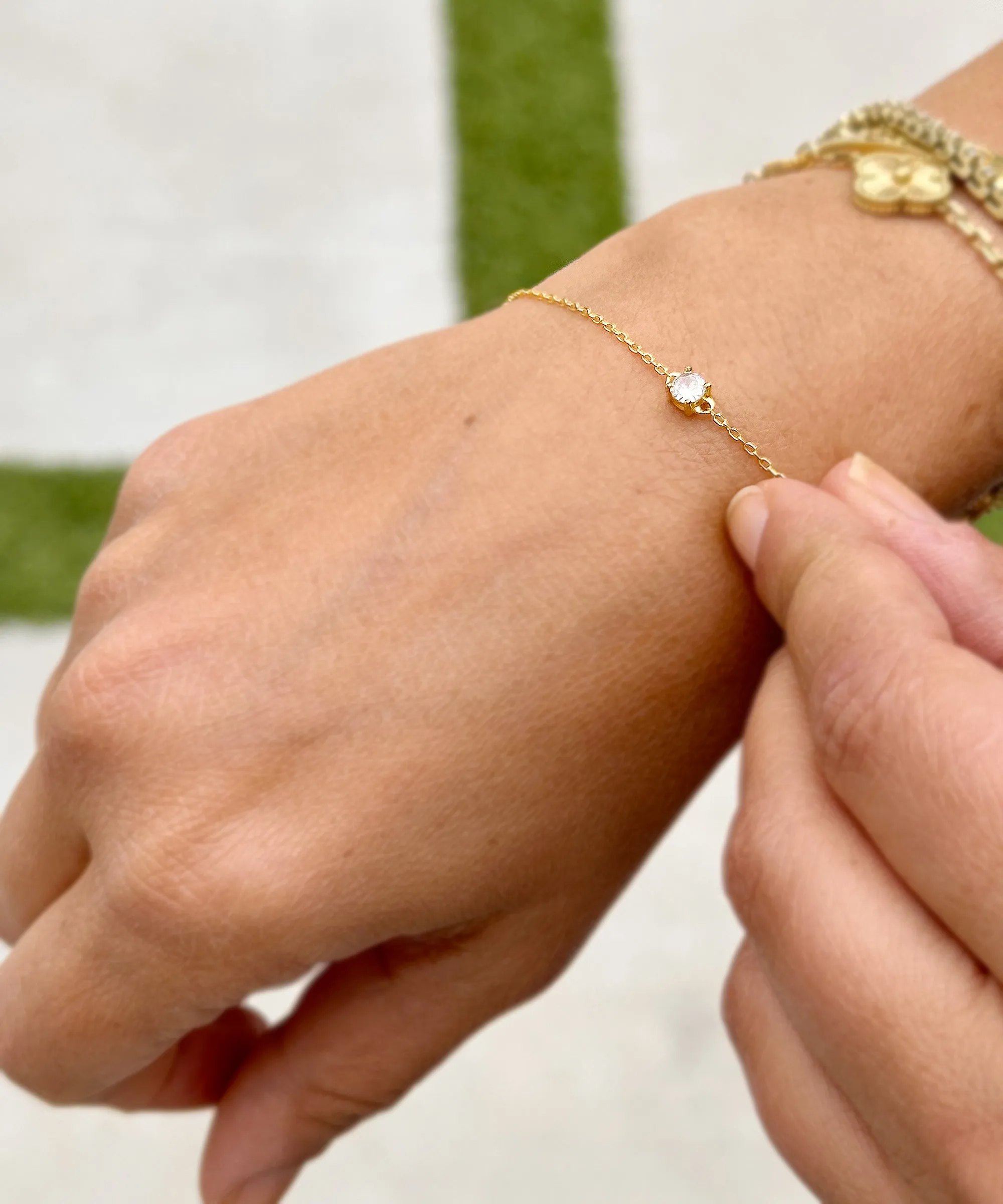 14k Solid Yellow Gold Bracelet Moissanite Bracelet Gold Chain Diamond Bracelet, Chain Moissanite Bracelet Prong Set 0.25ctw Minimalist Style