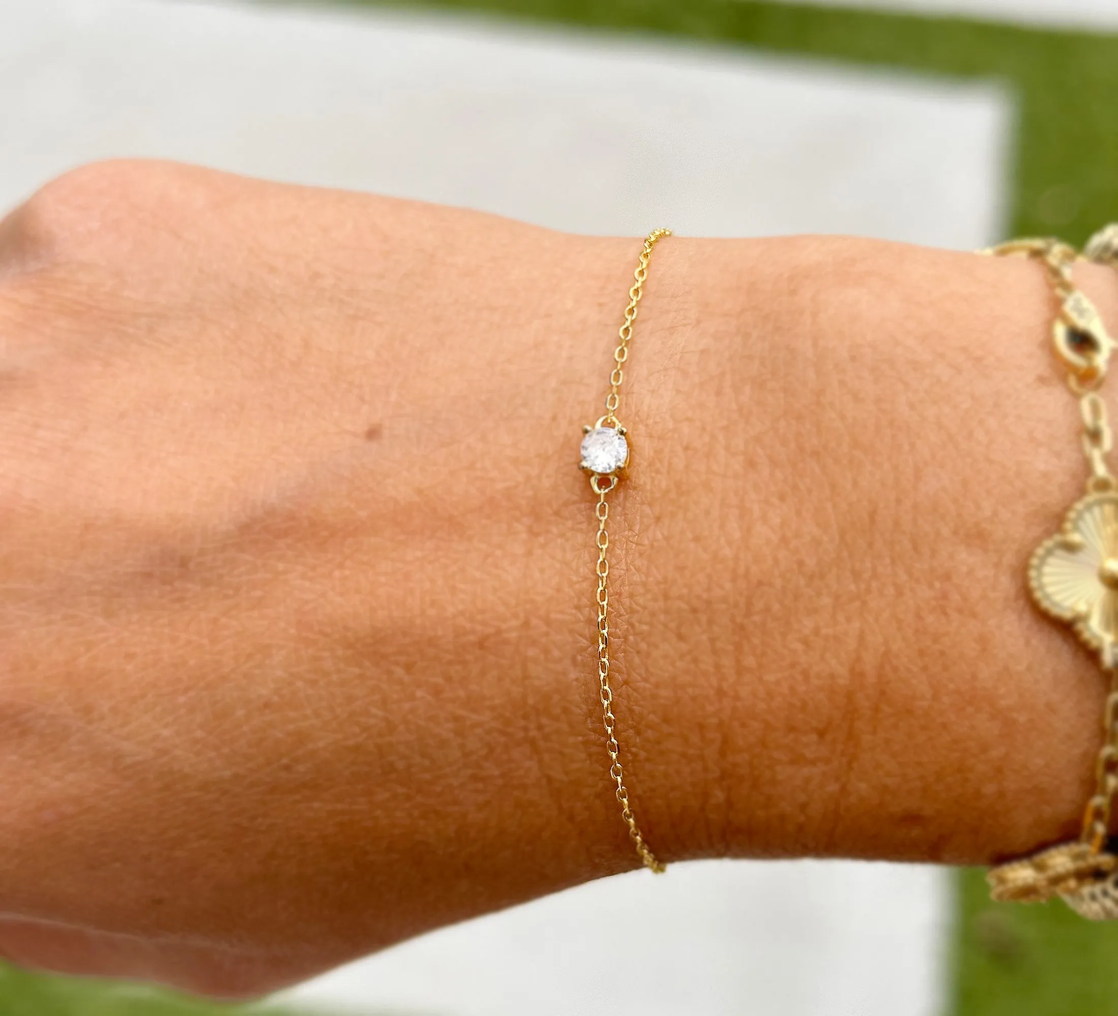 14k Solid Yellow Gold Bracelet Moissanite Bracelet Gold Chain Diamond Bracelet, Chain Moissanite Bracelet Prong Set 0.25ctw Minimalist Style
