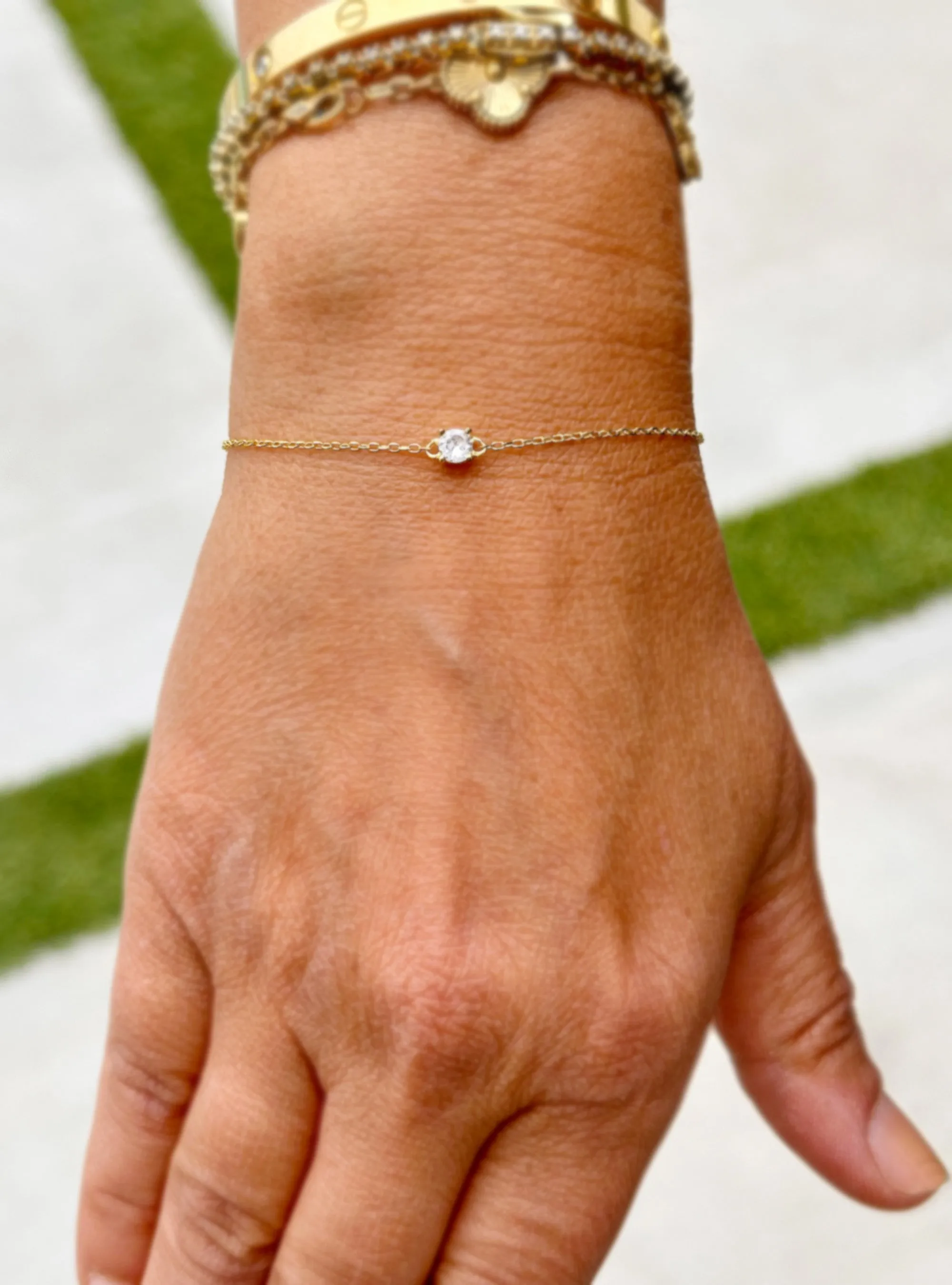 14k Solid Yellow Gold Bracelet Moissanite Bracelet Gold Chain Diamond Bracelet, Chain Moissanite Bracelet Prong Set 0.25ctw Minimalist Style