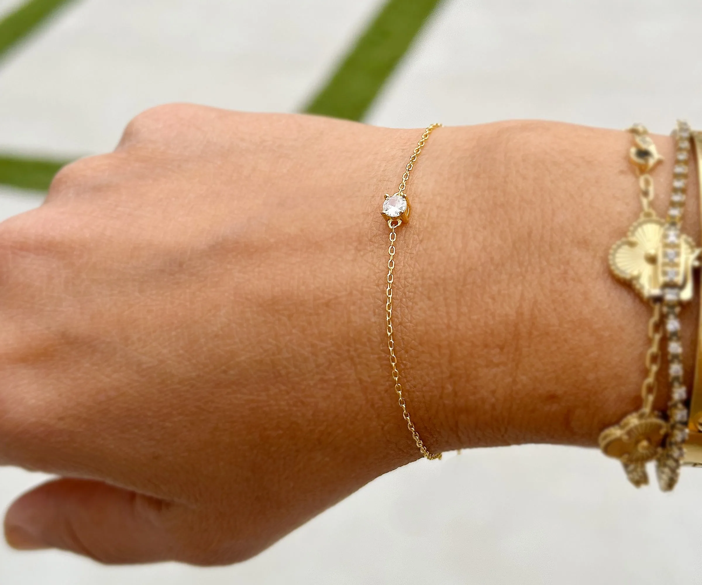 14k Solid Yellow Gold Bracelet Moissanite Bracelet Gold Chain Diamond Bracelet, Chain Moissanite Bracelet Prong Set 0.25ctw Minimalist Style
