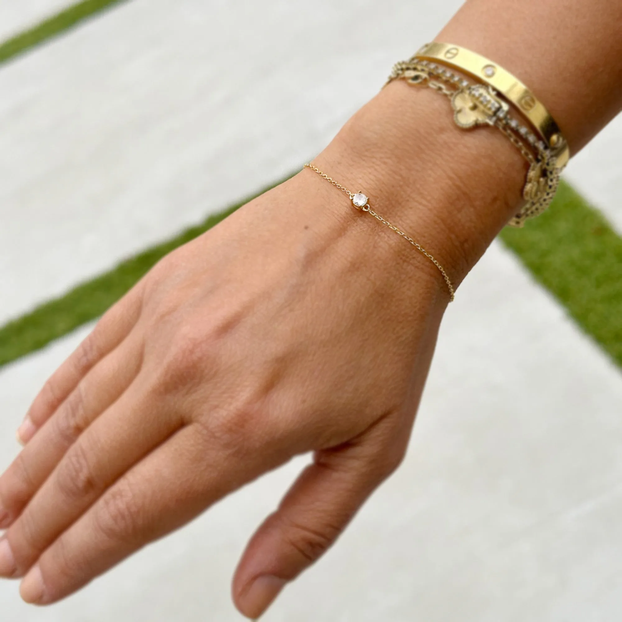 14k Solid Yellow Gold Bracelet Moissanite Bracelet Gold Chain Diamond Bracelet, Chain Moissanite Bracelet Prong Set 0.25ctw Minimalist Style