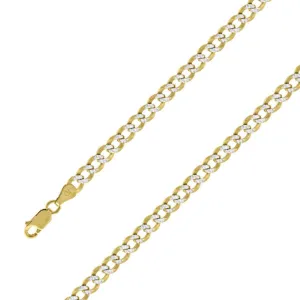 14k Yellow Gold Finish 9.5mm Silver Pave Cuban Chain Size- 7"
