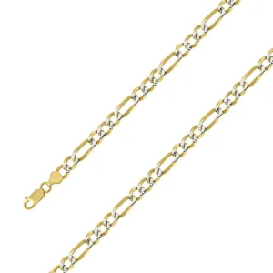 14k Yellow Gold Plated 9.5mm Silver Pave Figaro Chain Size- 8"