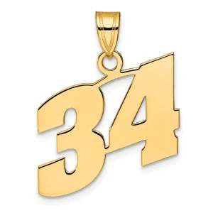 14k Yellow Gold Polished Finish Block Script Design Number 34 Charm Pendant