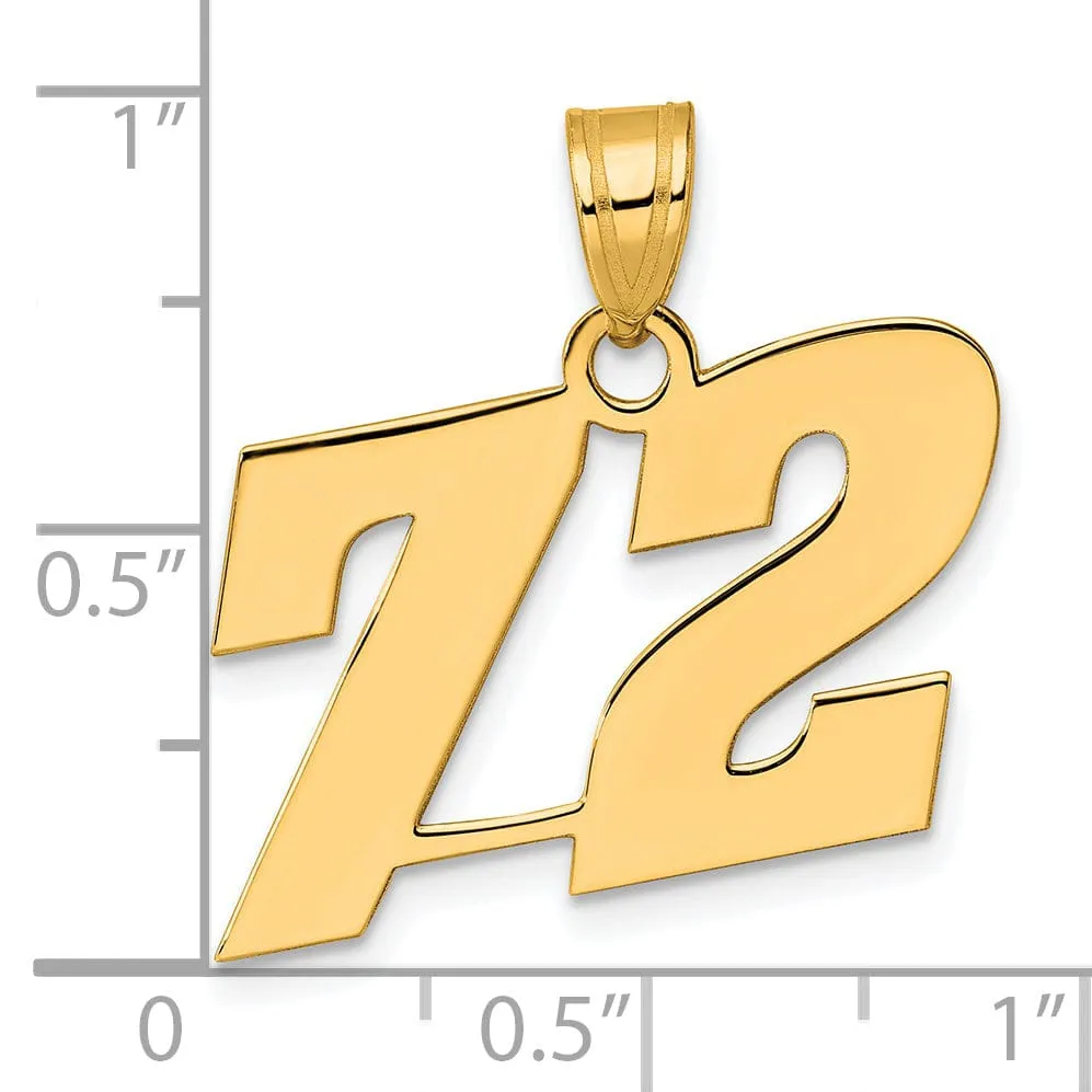 14k Yellow Gold Polished Finish Block Script Design Number 72 Charm Pendant