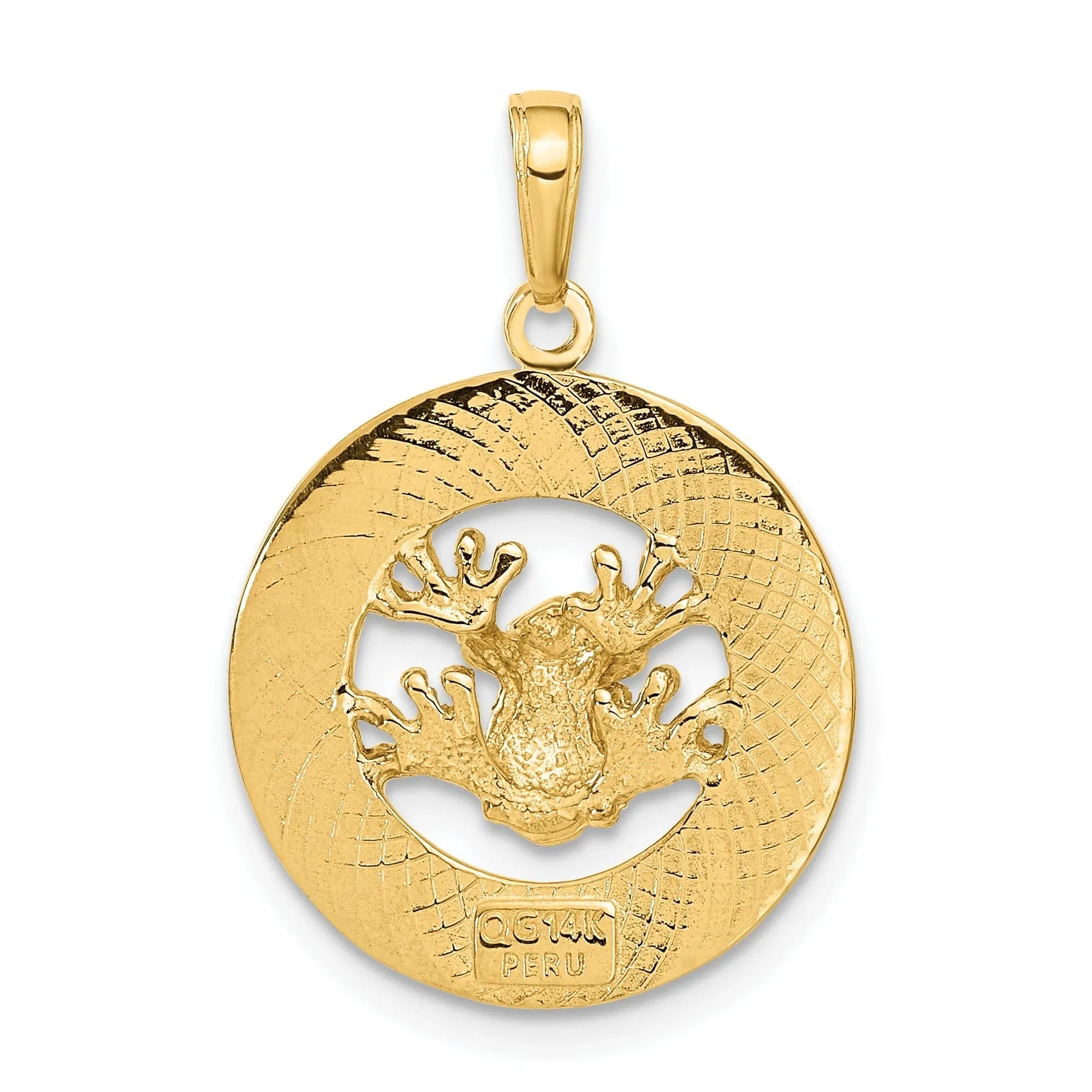 14k Yellow Gold PUERTO RICO with Frog in Circle Design Pendant