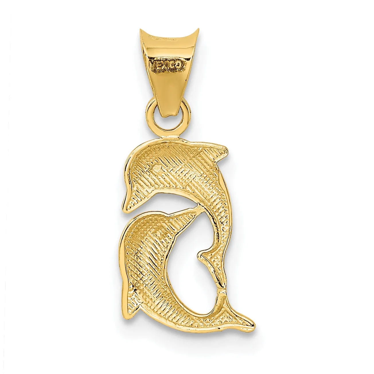 14K Yellow Gold White Rhodium Two Dolphins  Swimming Together Design Pendant