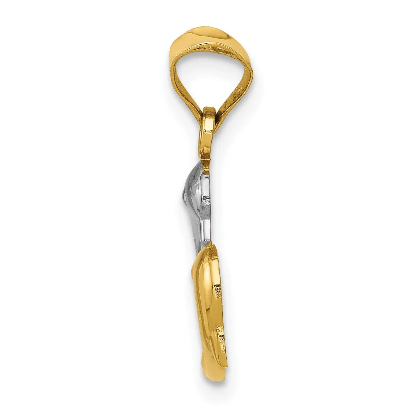 14K Yellow Gold White Rhodium Two Dolphins  Swimming Together Design Pendant
