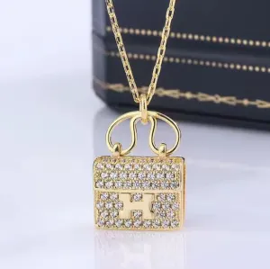 18k Gold Plated Stainless Steel Luxury Purse Charm Necklace Women Jewelry