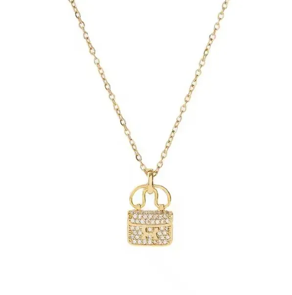 18k Gold Plated Stainless Steel Luxury Purse Charm Necklace Women Jewelry