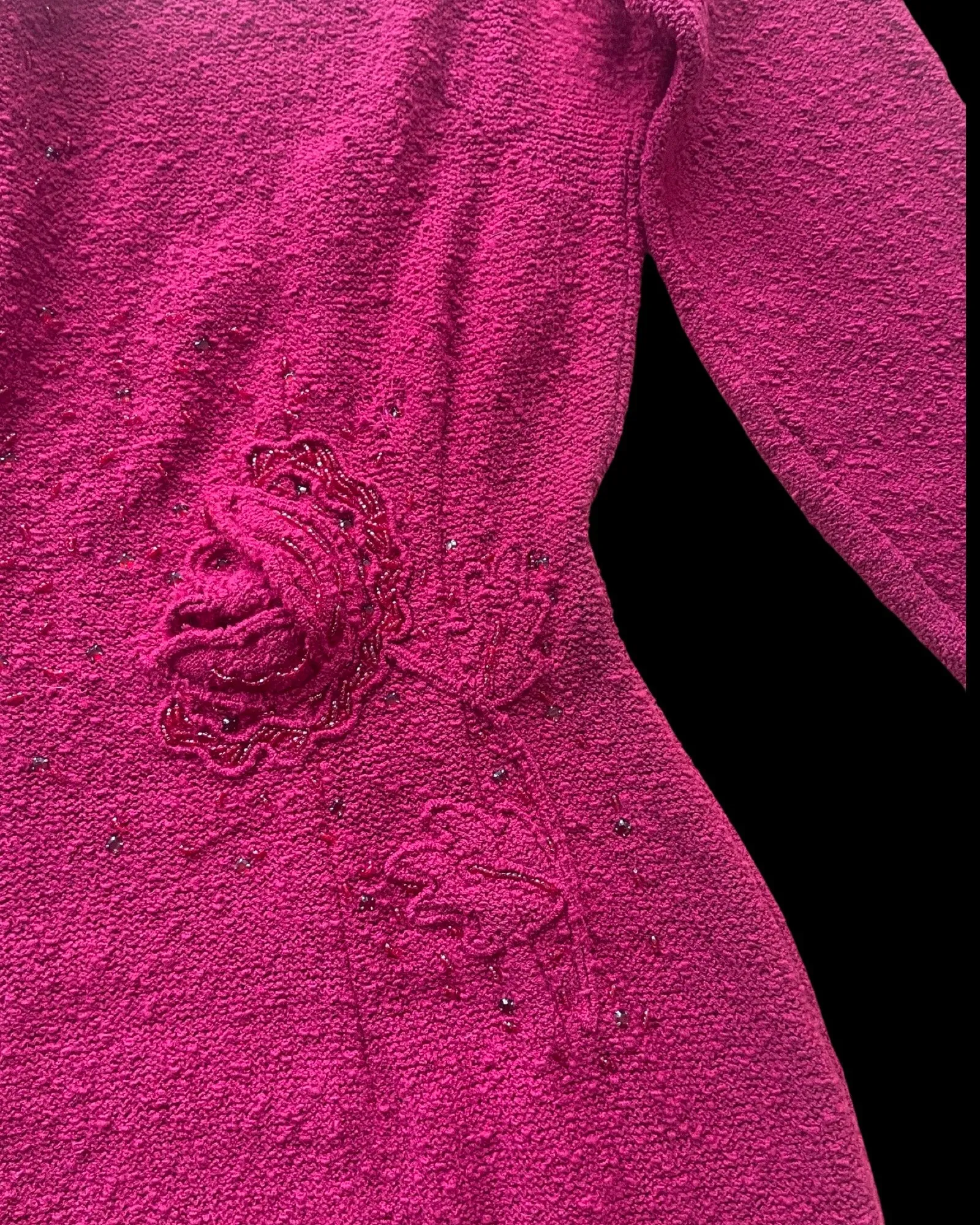 1940s Snyderknit Hand Loomed 3D Floral Knit Wiggle Dress