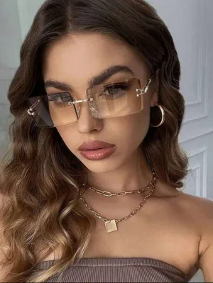 1pc Frameless Rectangle Sunglasses