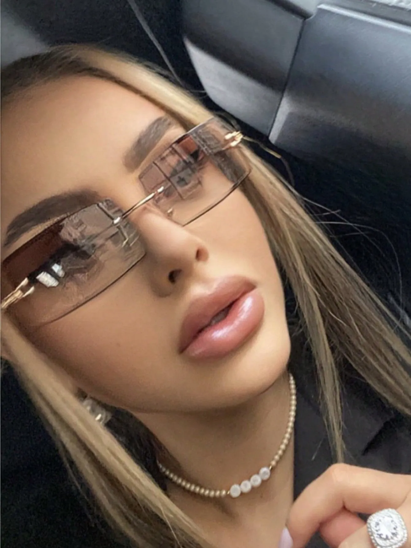 1pc Frameless Rectangle Sunglasses