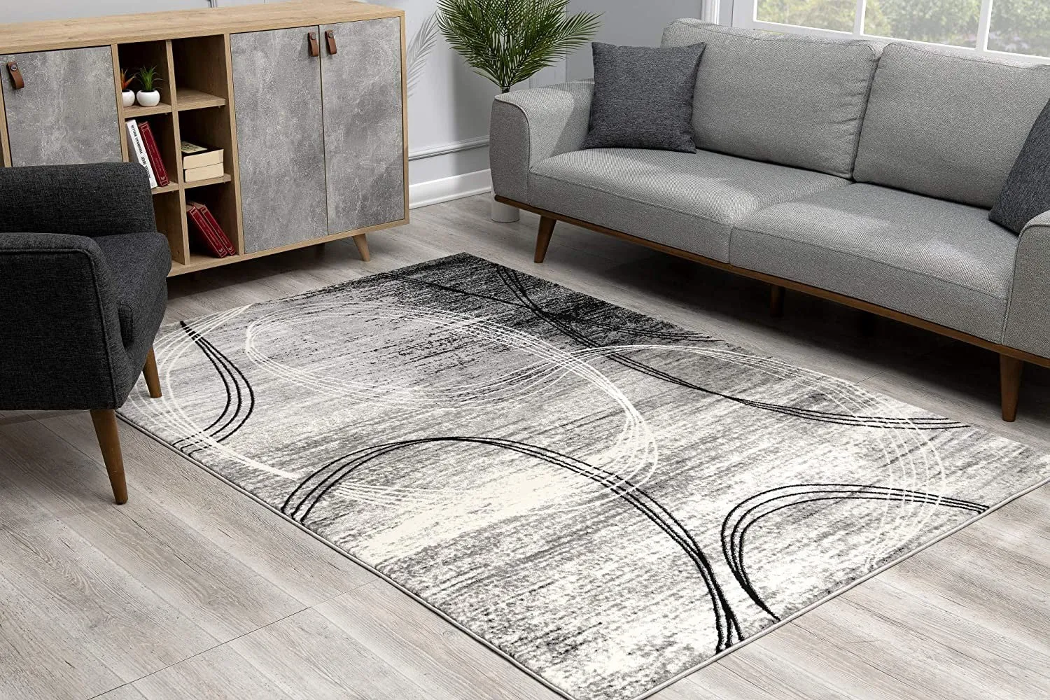 2’ x 15’ Gray Distressed Swirls Runner Rug