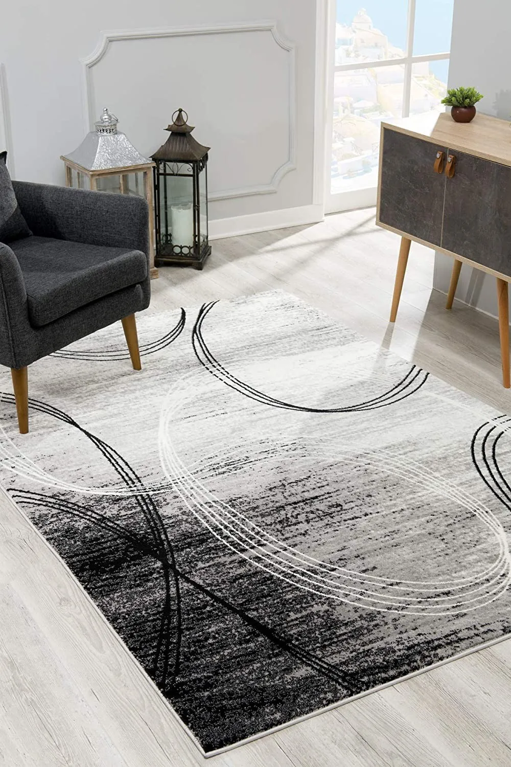 2’ x 15’ Gray Distressed Swirls Runner Rug