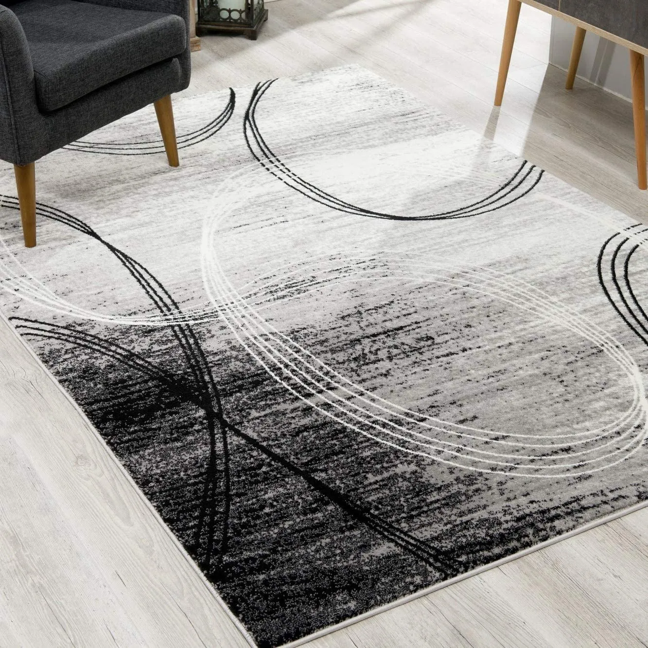 2’ x 15’ Gray Distressed Swirls Runner Rug
