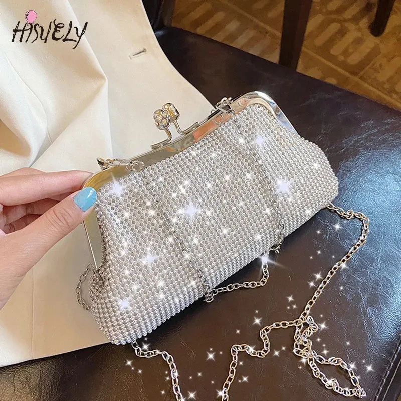 2024 Fashion Gold Diamond Evening Bags hasp Luxury Handbag Elegent Chain Women Shoulder Crossbody Bag Wedding Party Clutch bags