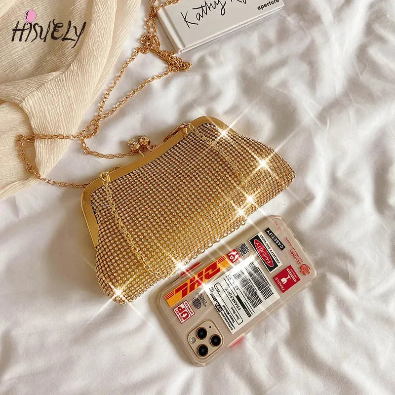 2024 Fashion Gold Diamond Evening Bags hasp Luxury Handbag Elegent Chain Women Shoulder Crossbody Bag Wedding Party Clutch bags