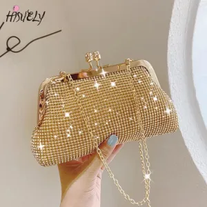 2024 Fashion Gold Diamond Evening Bags hasp Luxury Handbag Elegent Chain Women Shoulder Crossbody Bag Wedding Party Clutch bags
