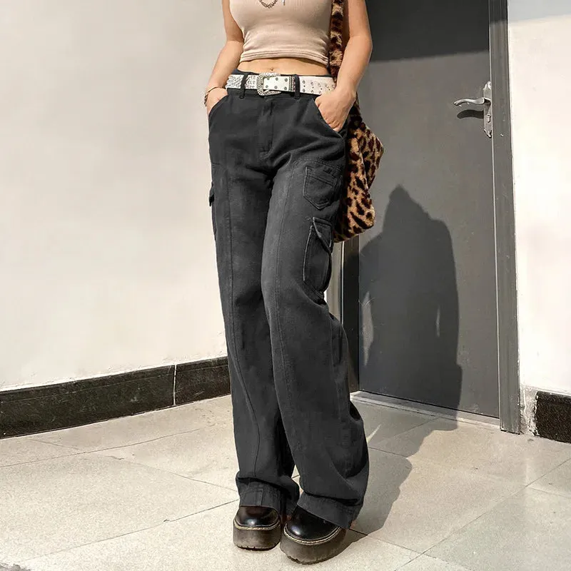 2025 Women's Cargo Jeans High Waist Baggy Dad Pants - Streetwear Straight Leg Casual Jeans with Irregular Pockets Free Shipping