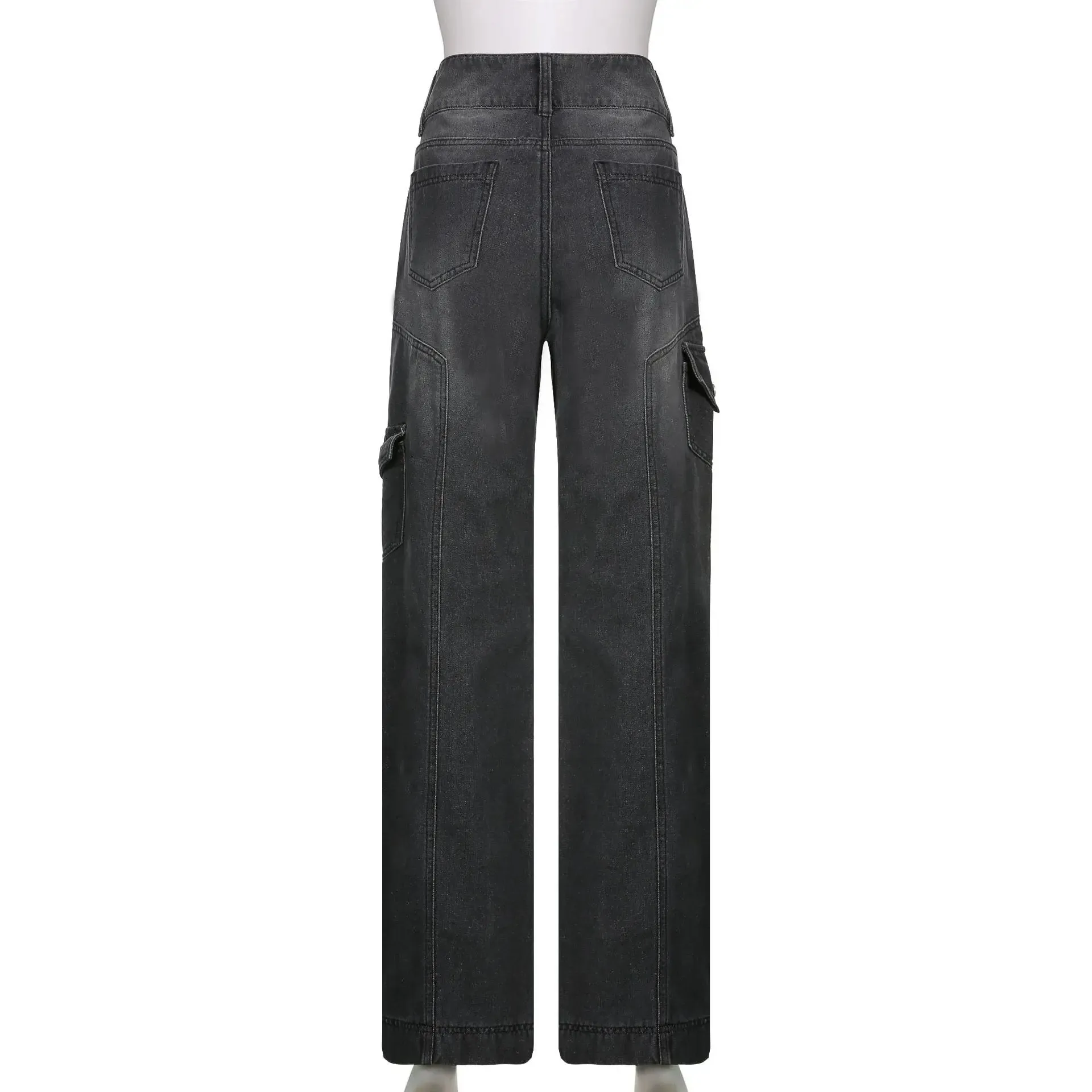 2025 Women's Cargo Jeans High Waist Baggy Dad Pants - Streetwear Straight Leg Casual Jeans with Irregular Pockets Free Shipping