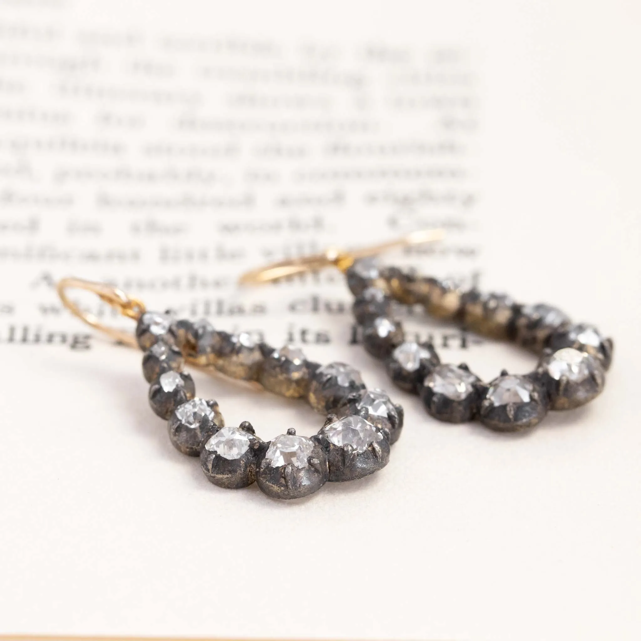 2.30ctw Old Mine Cut Diamond Pear Shaped Collet Drop Earrings