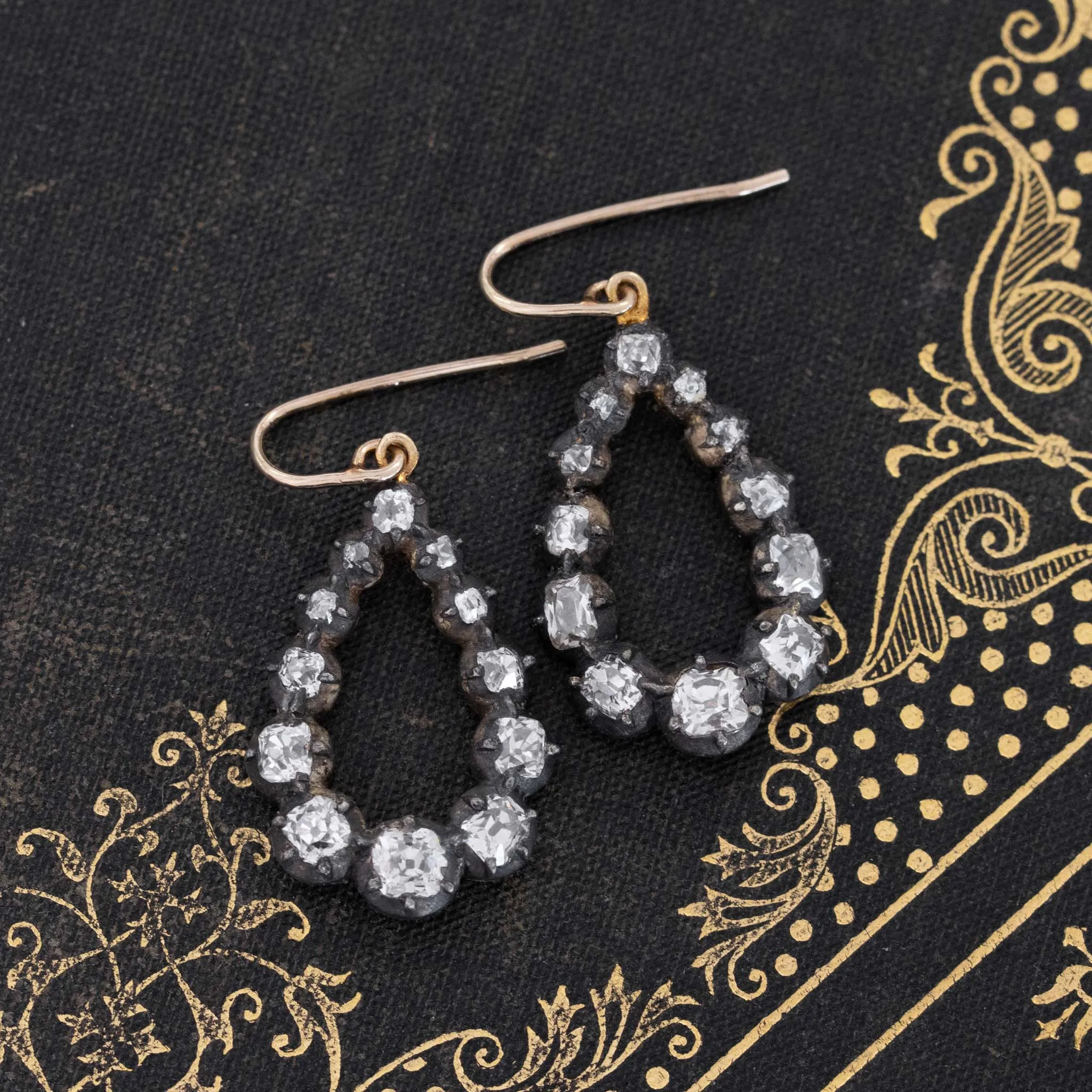 2.30ctw Old Mine Cut Diamond Pear Shaped Collet Drop Earrings