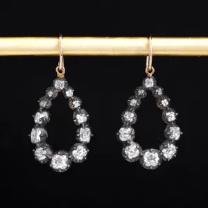 2.30ctw Old Mine Cut Diamond Pear Shaped Collet Drop Earrings