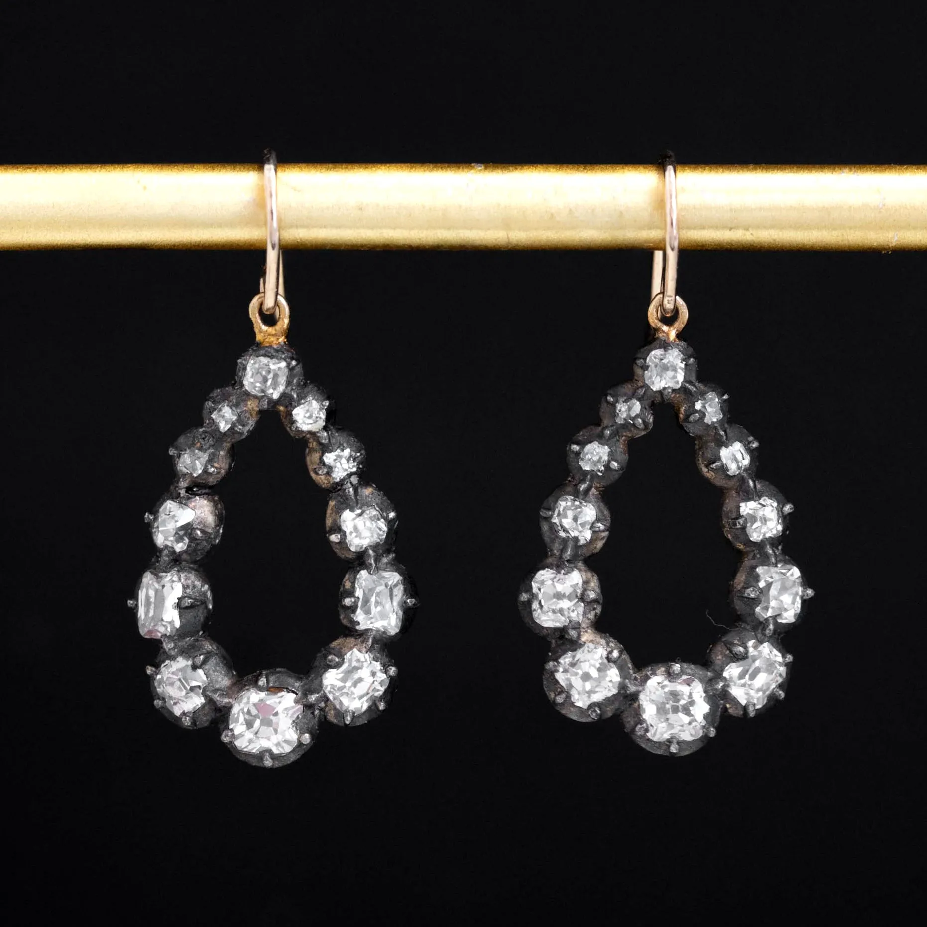 2.30ctw Old Mine Cut Diamond Pear Shaped Collet Drop Earrings