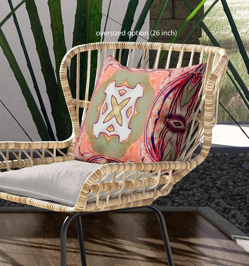 26” Magenta Green Geo Tribal Indoor Outdoor Throw Pillow