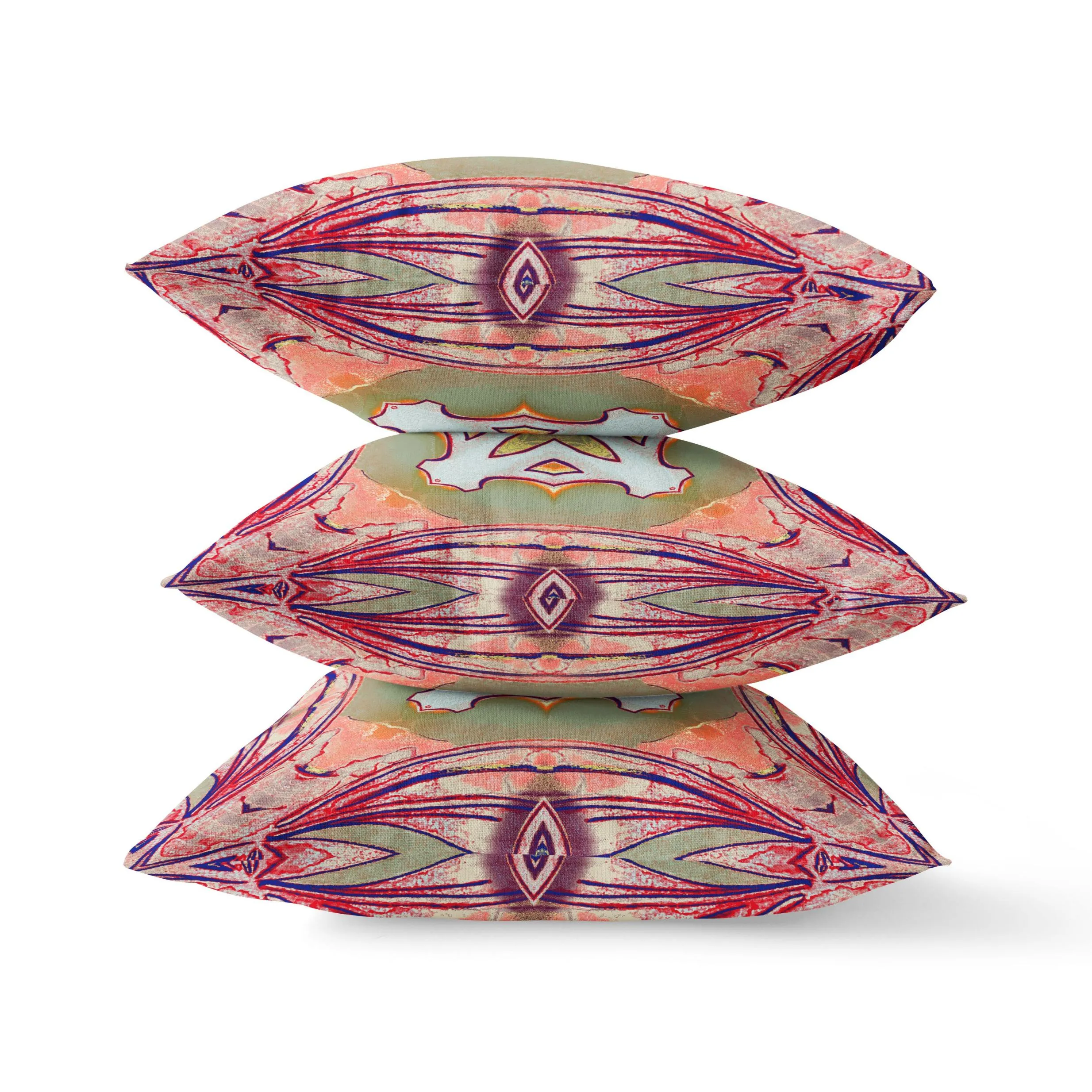 26” Magenta Green Geo Tribal Indoor Outdoor Throw Pillow
