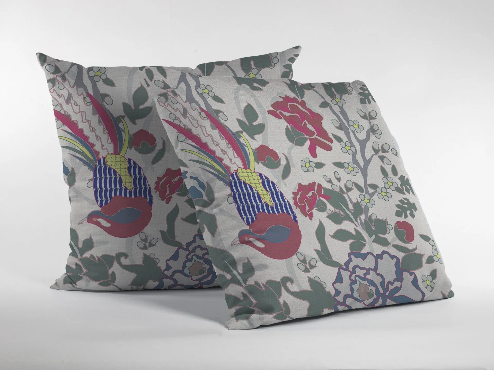 26” Pink Sage Peacock Indoor Outdoor Zippered Throw Pillow