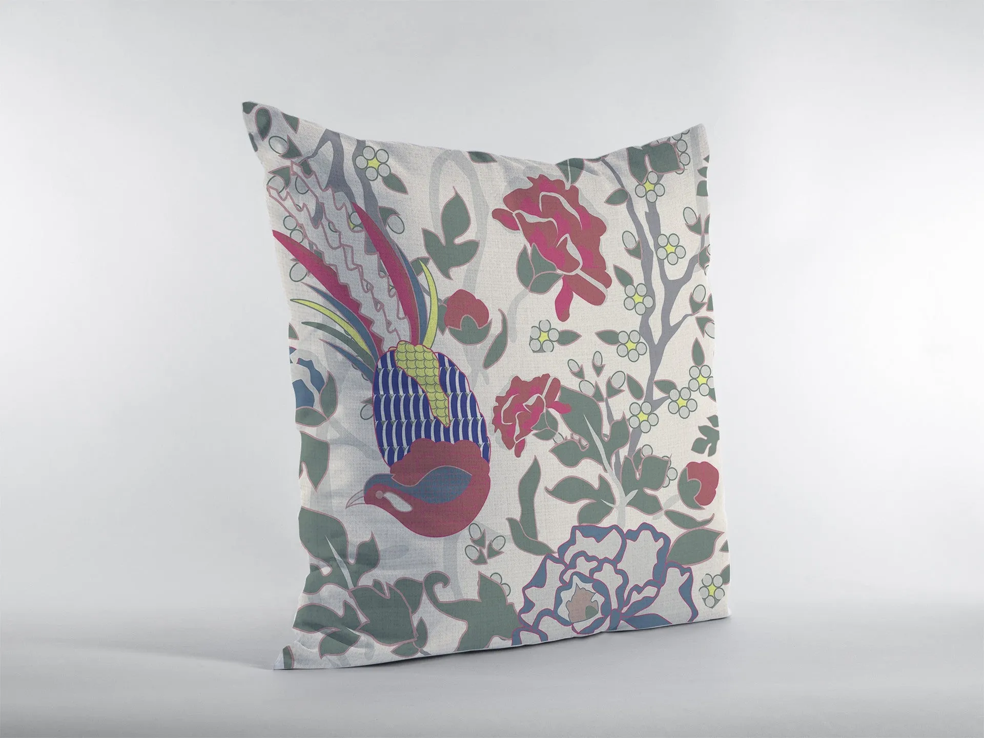 26” Pink Sage Peacock Indoor Outdoor Zippered Throw Pillow