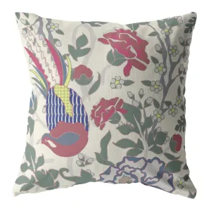 26” Pink Sage Peacock Indoor Outdoor Zippered Throw Pillow