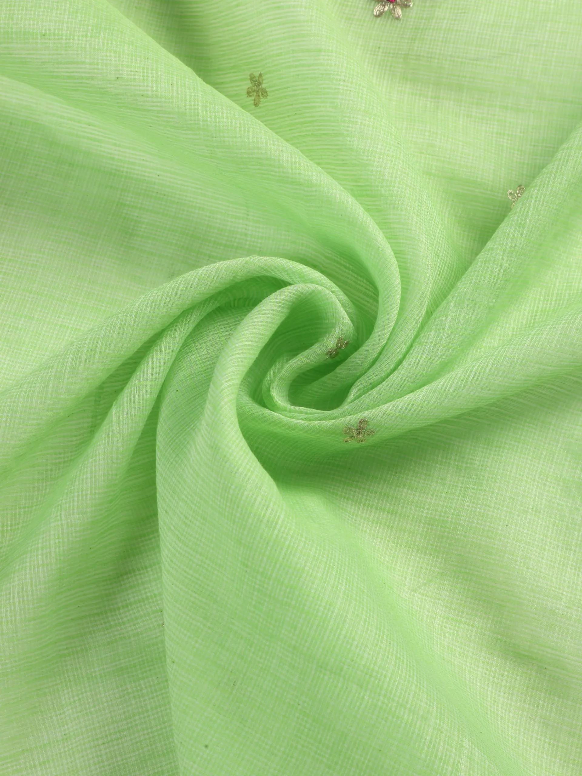 3 pc Unstitched Suit SET - Lime Green Kota Doria Peeta Embroidered Kurta with Dupatta and Pyjama