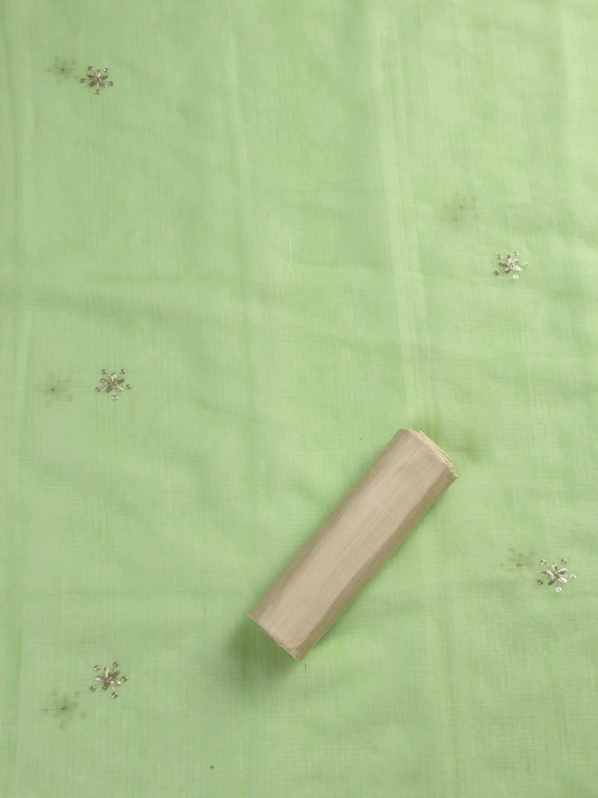 3 pc Unstitched Suit SET - Lime Green Kota Doria Peeta Embroidered Kurta with Dupatta and Pyjama