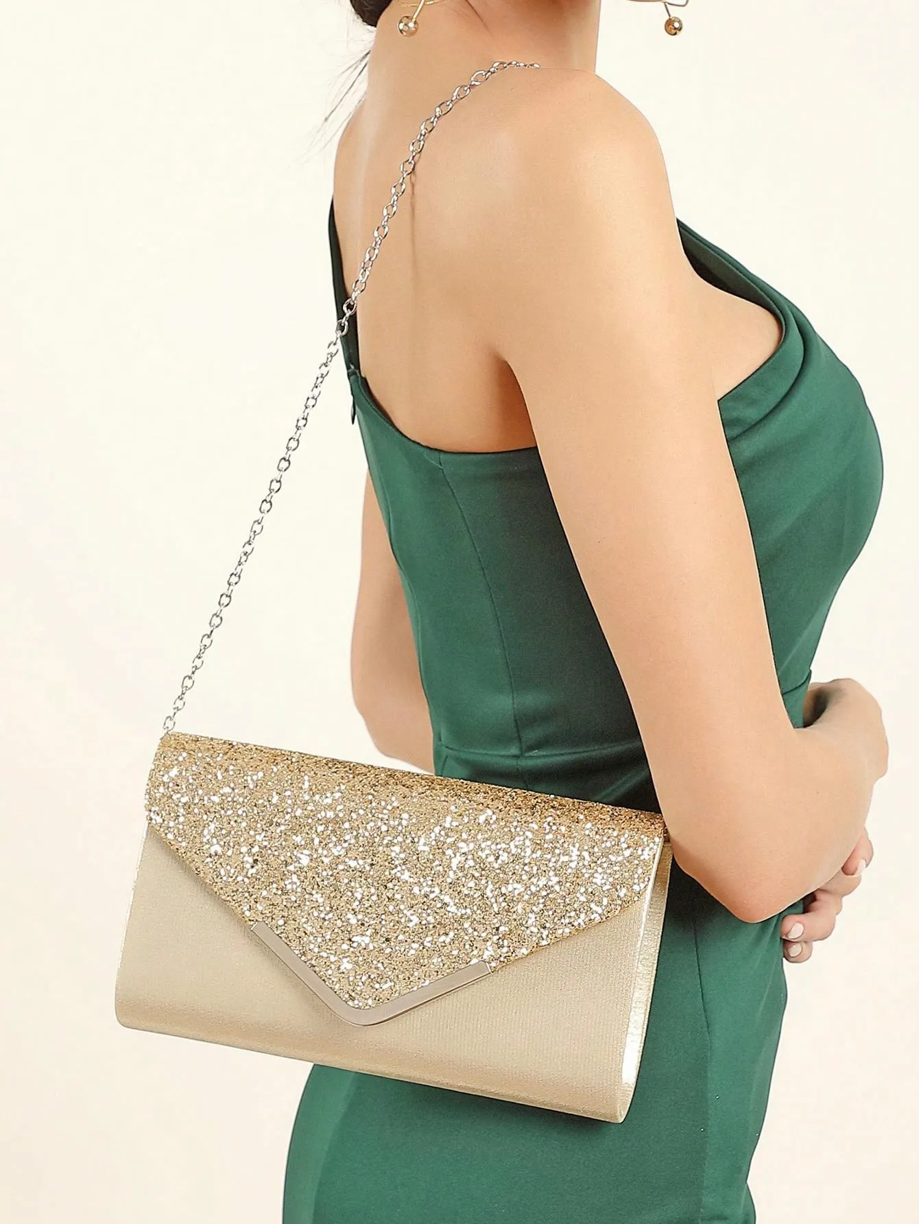 4 Pieces Women Rhinestone Evening Clutch Bag Rhinestone Ear Clip Bridal Wedding Choker Bracelet Dangle Bling Glitter Purse