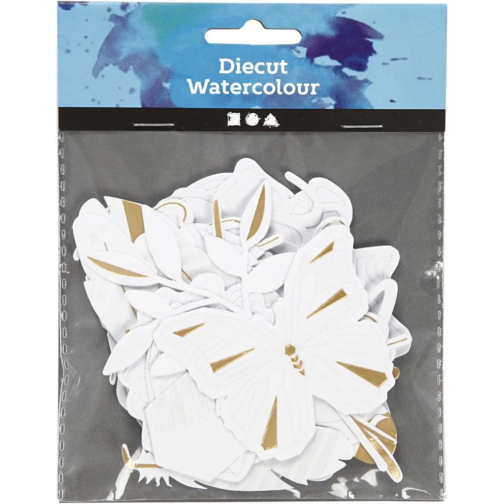 44 x Gold Motifs White Lacquer Watercolour Paper Cut Out Labels Scrapbooking