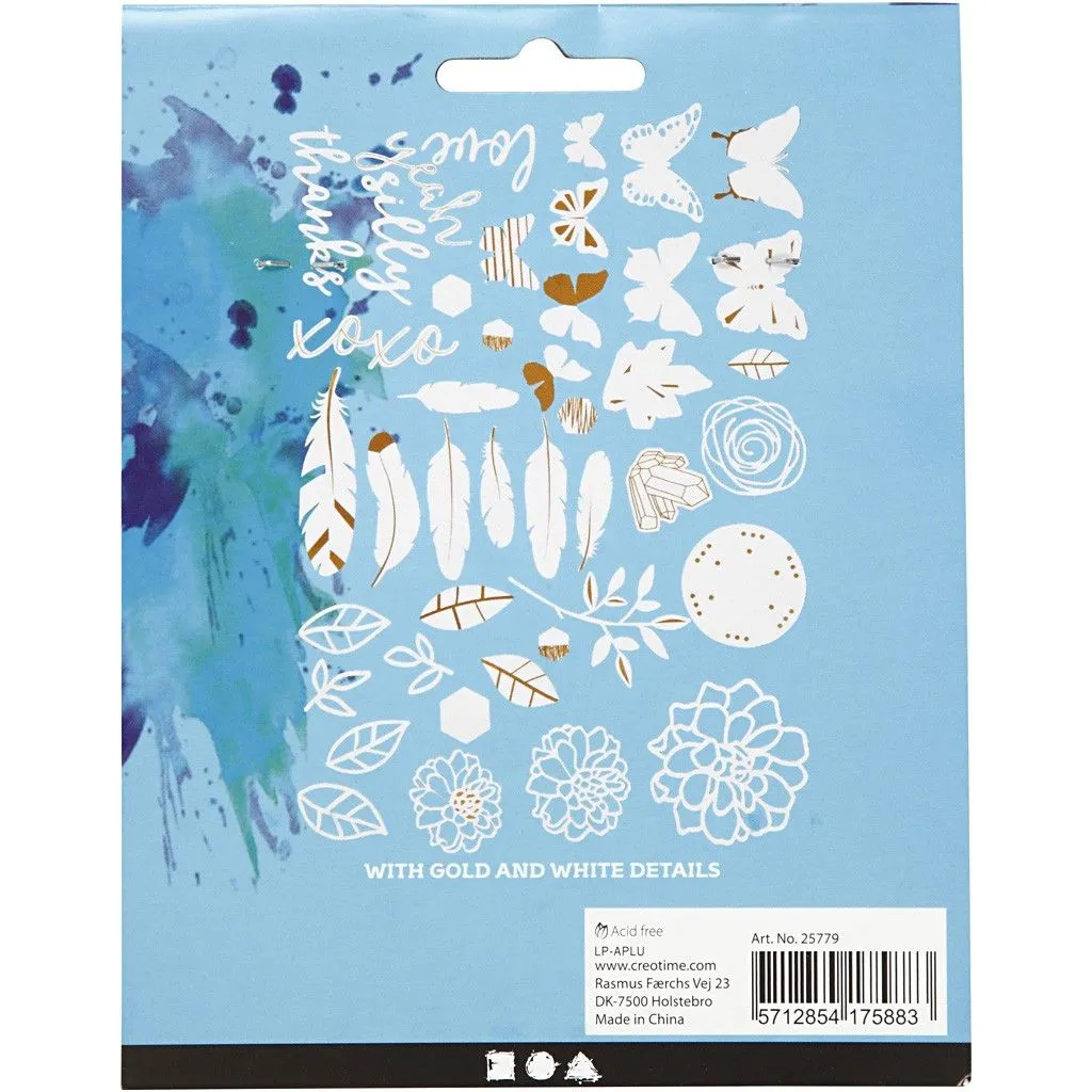 44 x Gold Motifs White Lacquer Watercolour Paper Cut Out Labels Scrapbooking