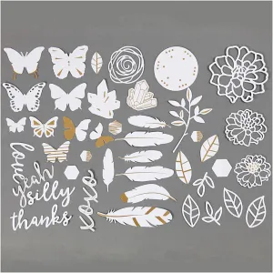 44 x Gold Motifs White Lacquer Watercolour Paper Cut Out Labels Scrapbooking