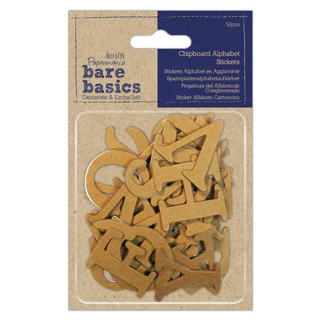 52 x Papermania Bare Basics Chipboard Alphabet Letters Sticker Scrapbooking Crafts 36mm