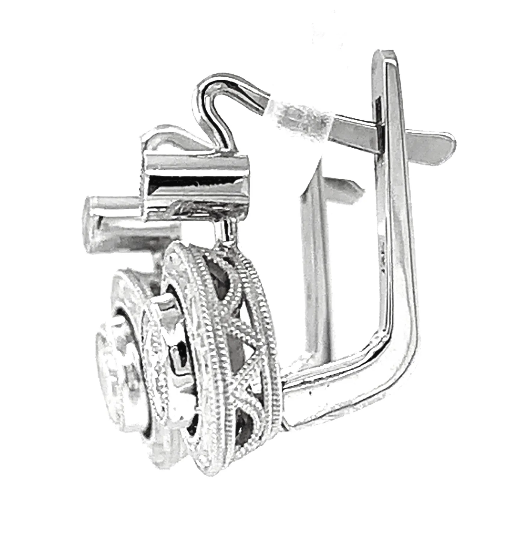 .56 Carat Total Diamond, White Gold Lever Back Round Engraved Drop Earrings