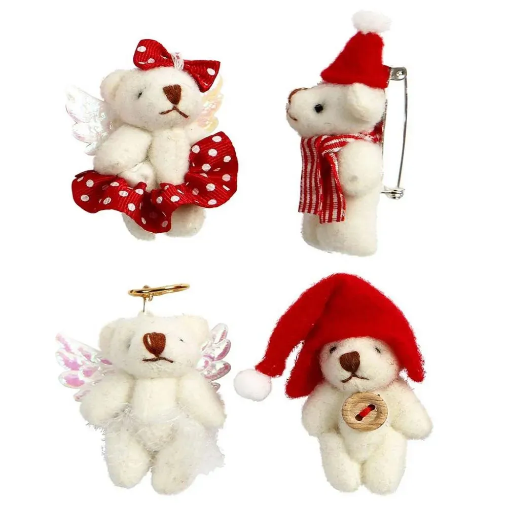 6 x White Mini Fabric Teddy Bear With Mounting Eye 4cm x 2.5cm Decoration Crafts