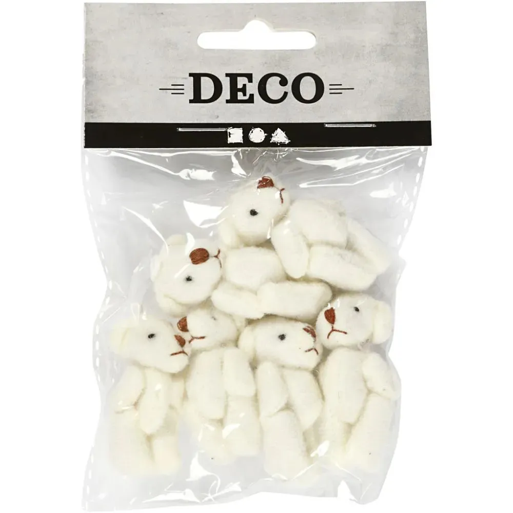 6 x White Mini Fabric Teddy Bear With Mounting Eye 4cm x 2.5cm Decoration Crafts