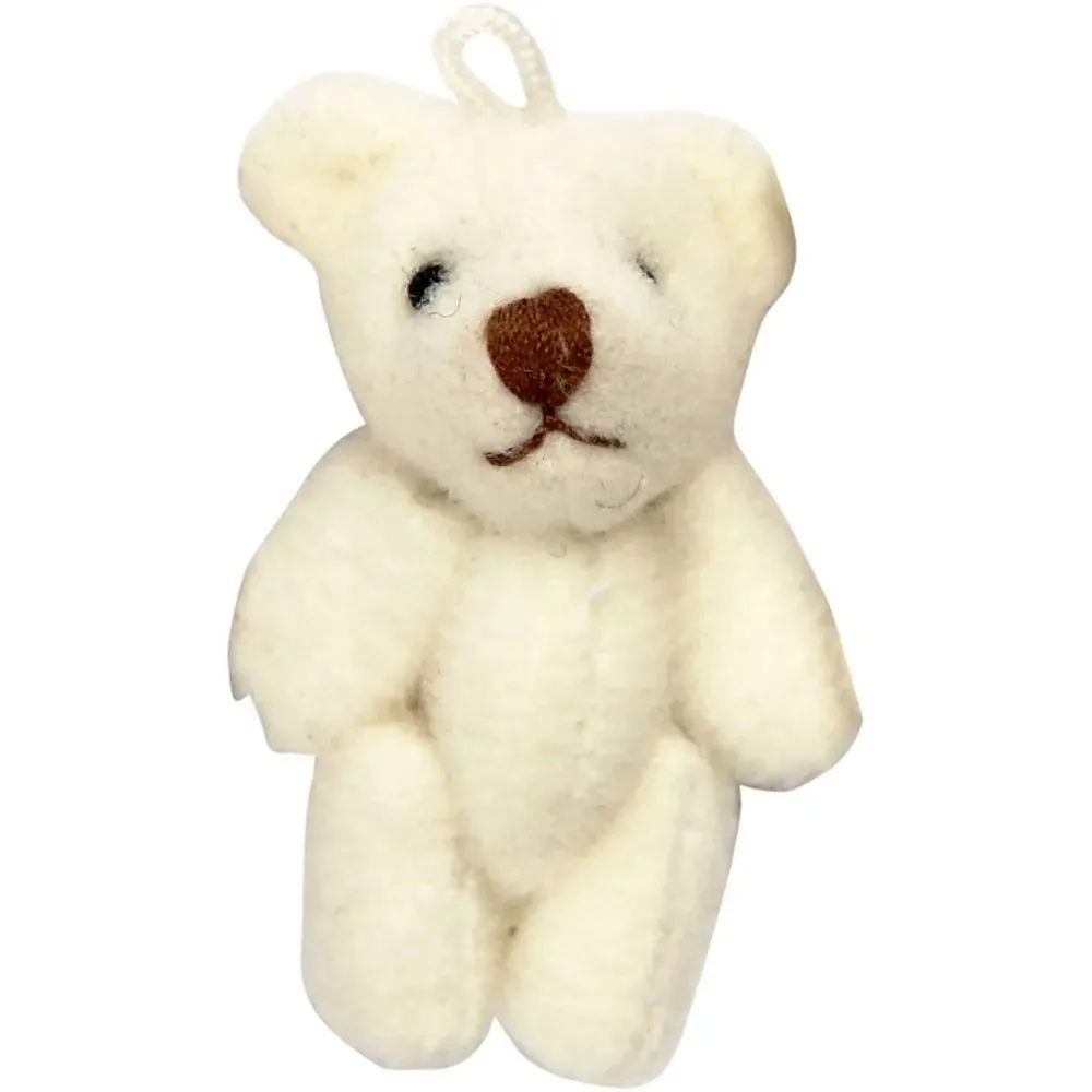 6 x White Mini Fabric Teddy Bear With Mounting Eye 4cm x 2.5cm Decoration Crafts