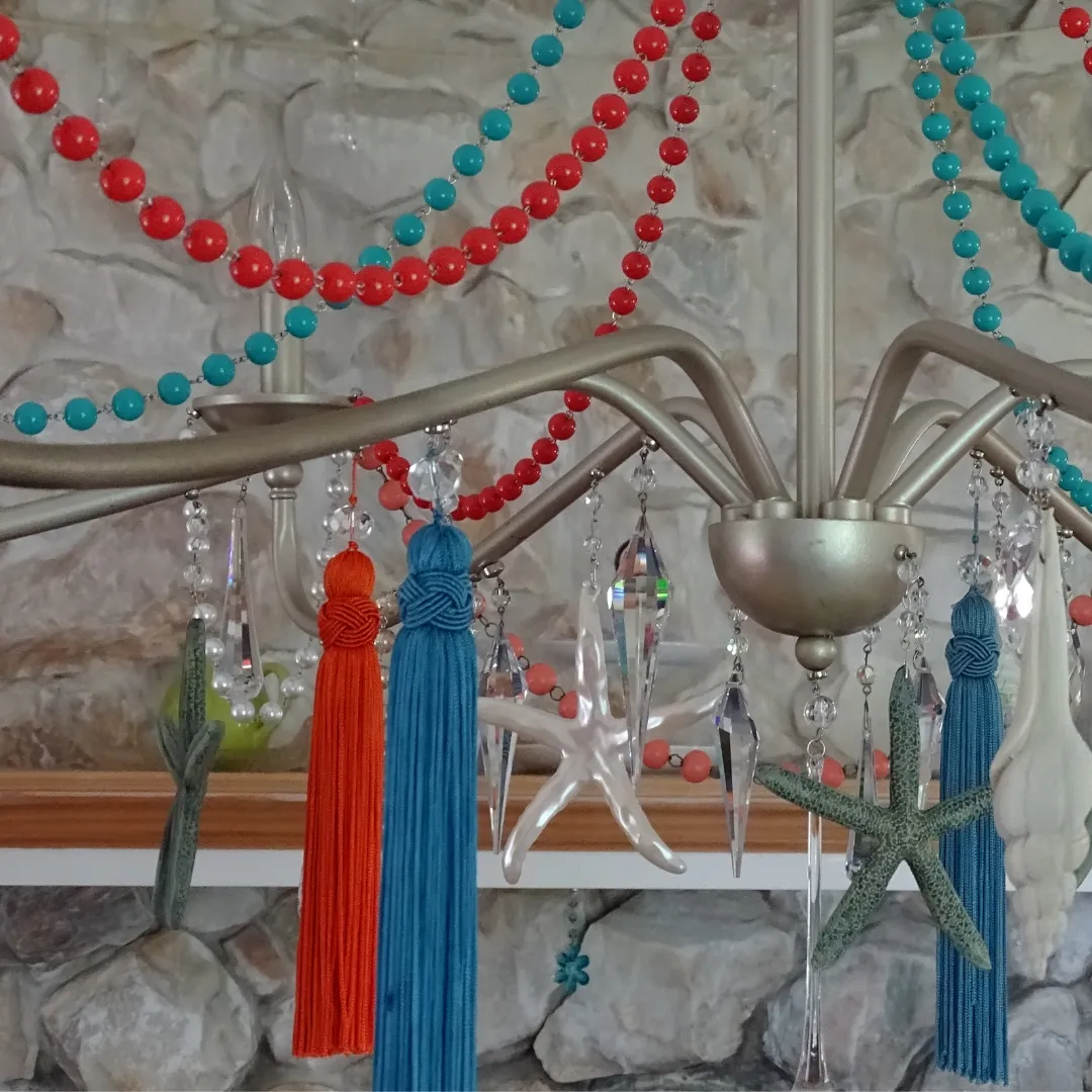 6.5" CORAL ORANGE CRYSTAL BEAD TASSEL (Set/3) MAGNETIC CHANDELIER ORNAMENT - Magnetic Chandelier Accessory TrimKit®