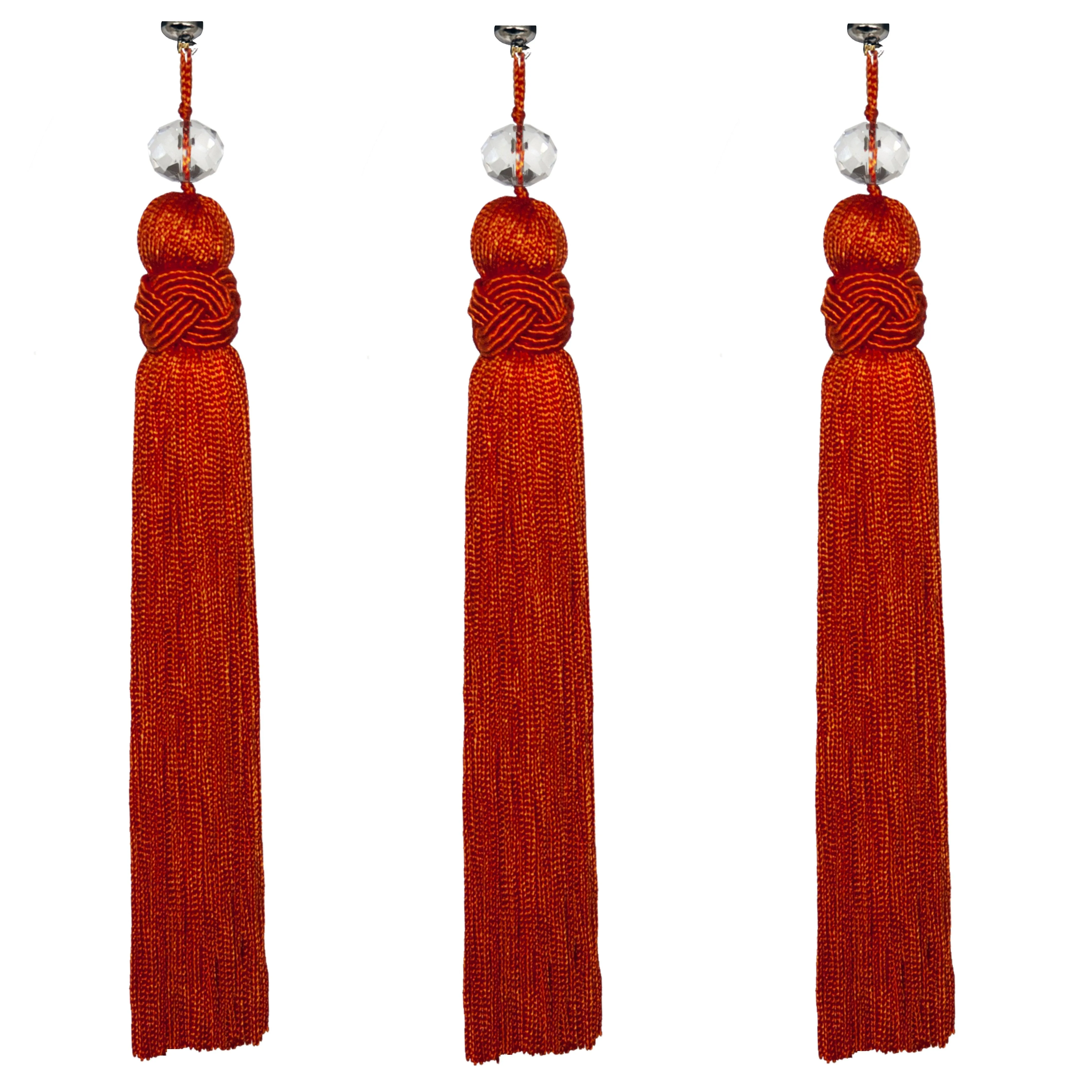 6.5" CORAL ORANGE CRYSTAL BEAD TASSEL (Set/3) MAGNETIC CHANDELIER ORNAMENT - Magnetic Chandelier Accessory TrimKit®