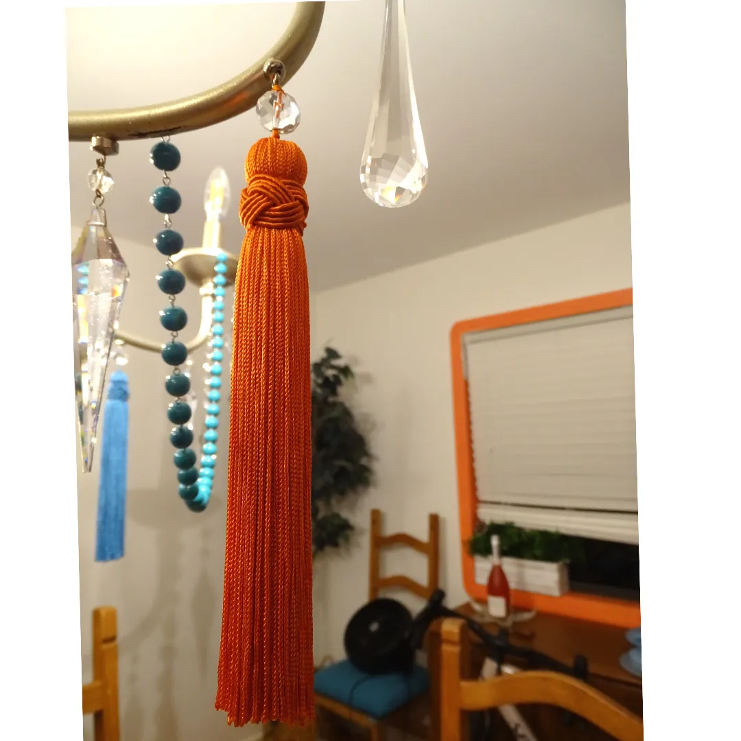 6.5" CORAL ORANGE CRYSTAL BEAD TASSEL (Set/3) MAGNETIC CHANDELIER ORNAMENT - Magnetic Chandelier Accessory TrimKit®
